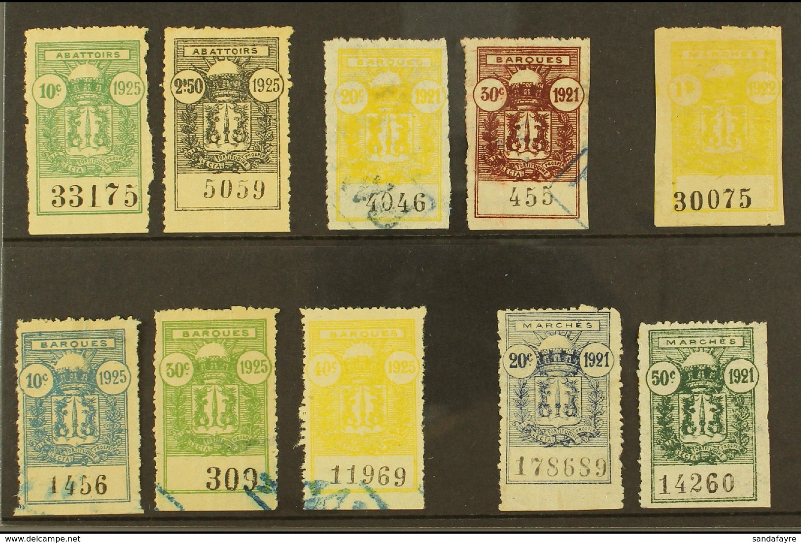 FRENCH INDOCHINA HANOI MUNICIPAL REVENUES 1921-1925 All Different Selection On Stock Cards, Inc Abattoirs 1925 10c & 2.5 - Andere & Zonder Classificatie