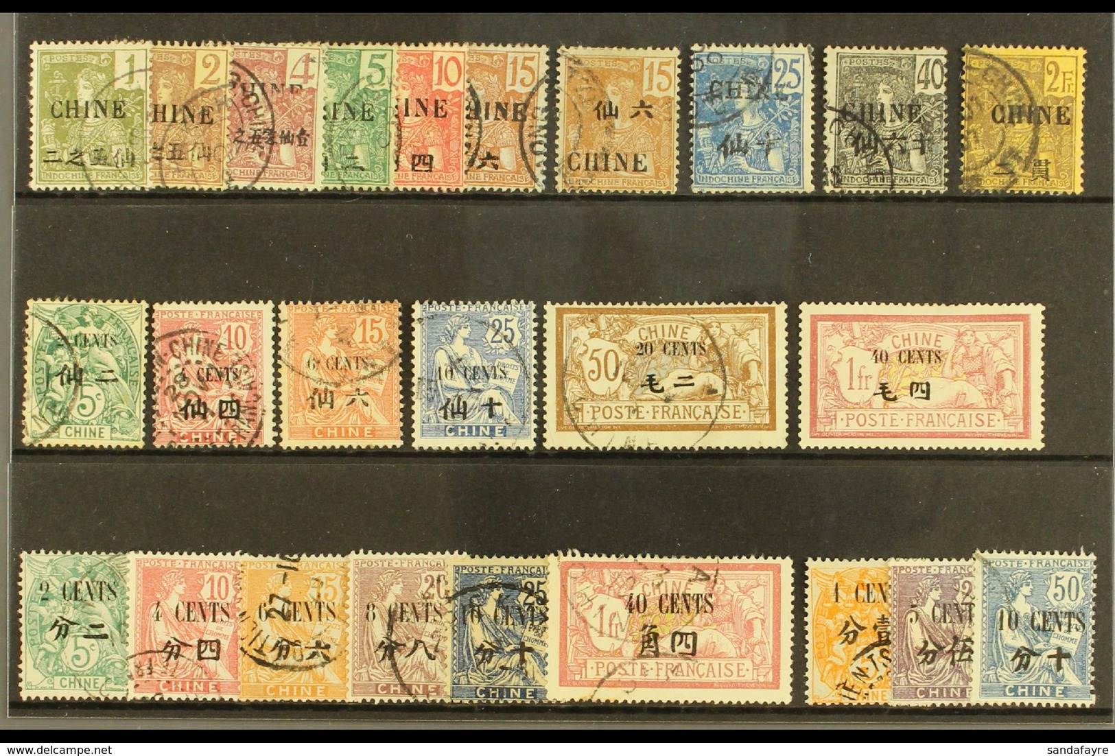 FRENCH OFFICES IN CHINA 1904-22 USED SELECTION On A Stock Card. Includes 1904-05 "Grasset" Range To 2f Including The Elu - Andere & Zonder Classificatie