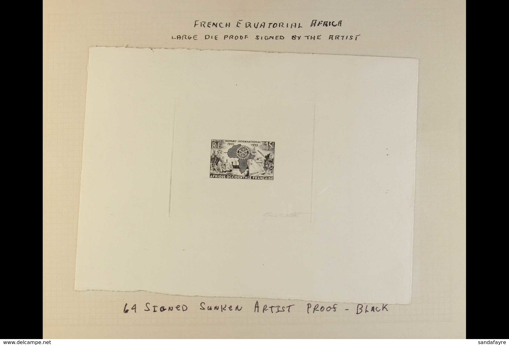 FRENCH WEST AFRICA 1955 15f SUNKEN DIE PROOF In Black, Issued For The Rotary International (as Yvert 53, SG 84) , Signed - Other & Unclassified