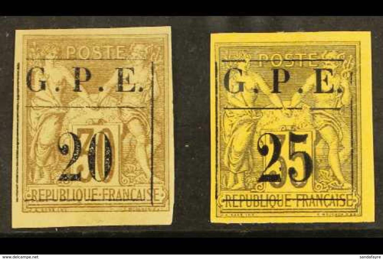 GUADELOUPE 1884 "20" On 30c Dull Brown & "25" On 35c Black On Orange "G.P.E." Overprints (Yvert 1/2, SG 6/7), Fine Mint, - Andere & Zonder Classificatie
