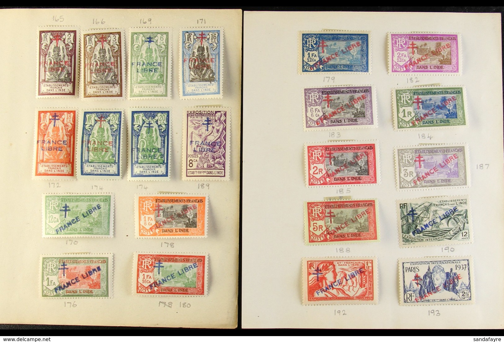 INDE 1941-1943 "FRANCE LIBRE" Overprints And Surcharges (including Cross Of Lorraine). Very Fine Mint All Different Coll - Andere & Zonder Classificatie