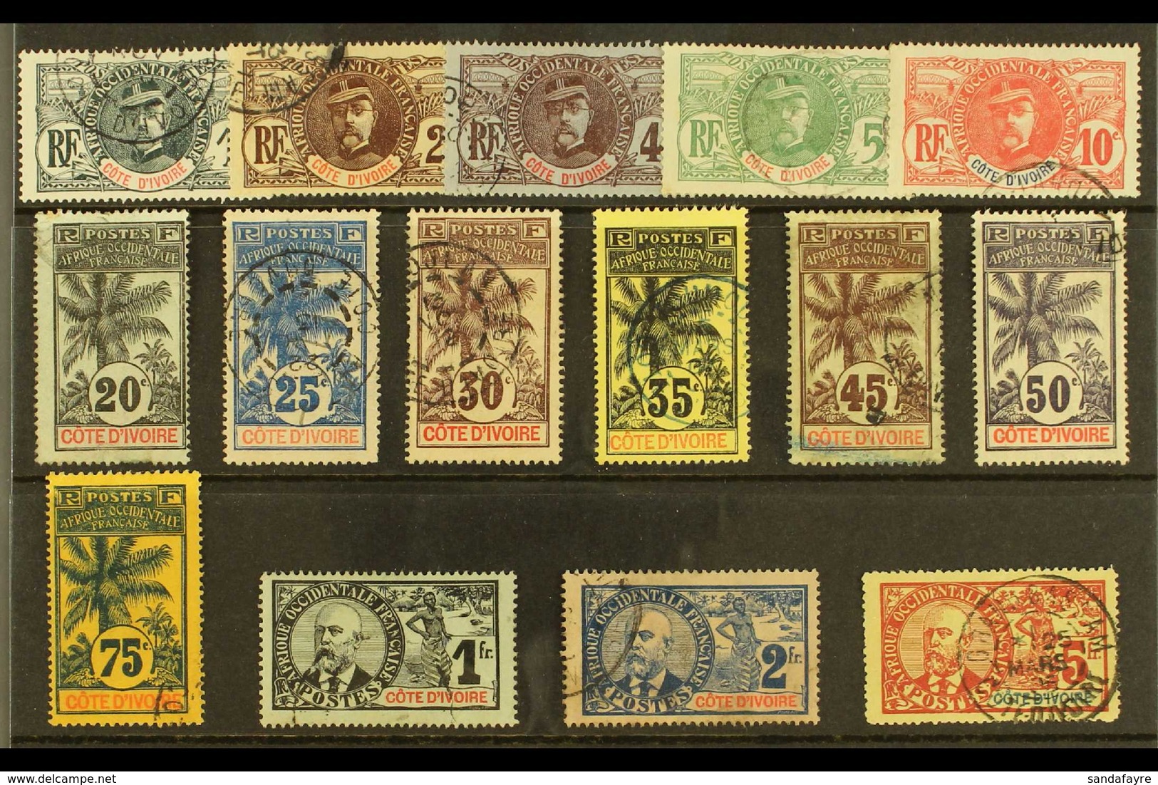 IVORY COAST 1906-07 "Faidherbe/ Palms/ Balay" Complete Set (Yvert 21/35, SG 22/37), Fine/ Very Fine Used. (15 Stamps) Fo - Andere & Zonder Classificatie