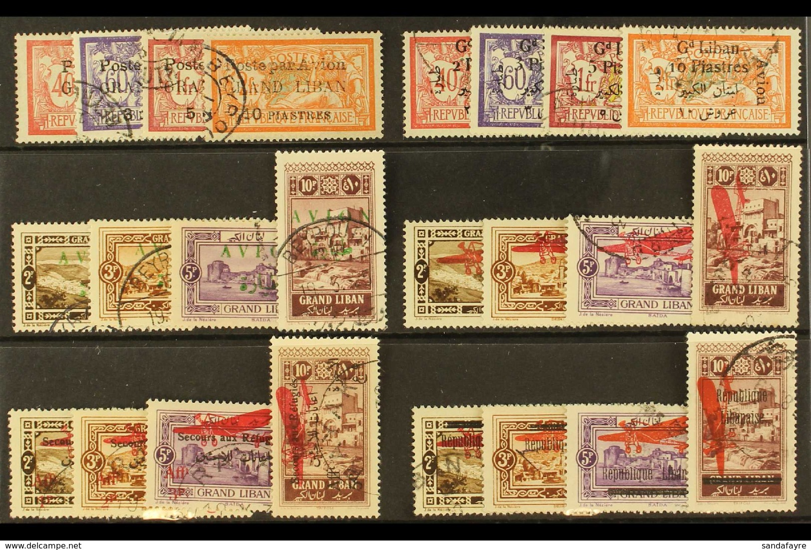 LEBANON 1924-27 COMPLETE Air Post Collection Presented On A Stock Card, All Six Complete Sets, Yv 1/24, Very Fine Cds Us - Sonstige & Ohne Zuordnung