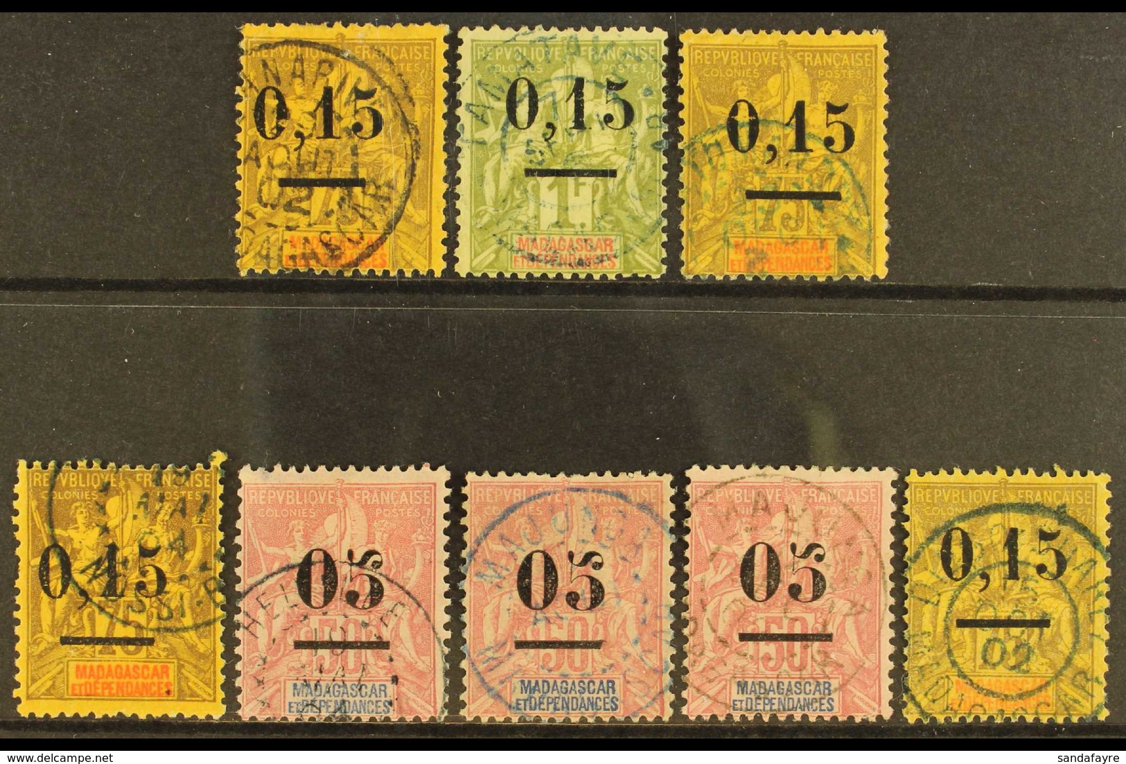 MADAGASCAR POSTMARKS ON 1902 SURCHARGES - Small Range Used At Various Locations, We See Tananarive, Tamatave, Vatomandry - Sonstige & Ohne Zuordnung
