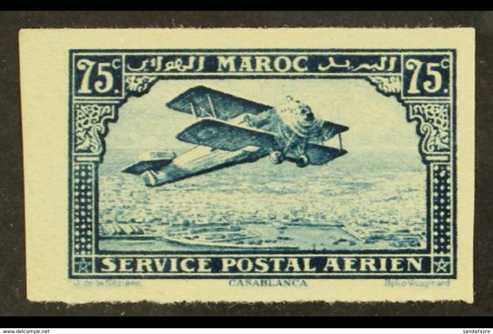 MOROCCO 1922-27 AIR 75c Blue Imperf, Yvert 4a, Very Fine Mint. For More Images, Please Visit Http://www.sandafayre.com/i - Sonstige & Ohne Zuordnung