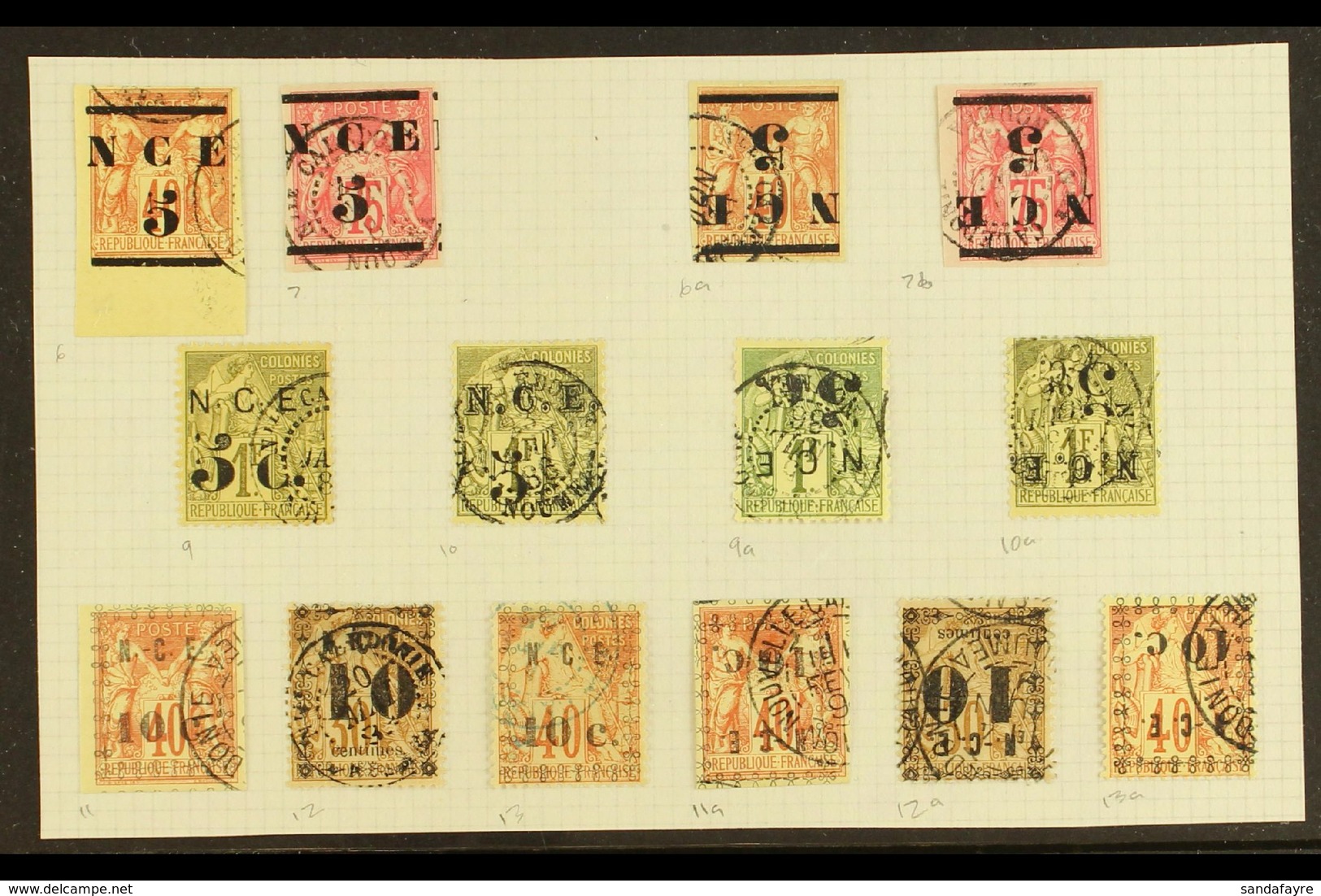 NEW CALEDONIA 1883 To 1892 Small Group Of Stamps With Matching Upright AND Inverted Surcharges, Each In Very Fine Used C - Sonstige & Ohne Zuordnung
