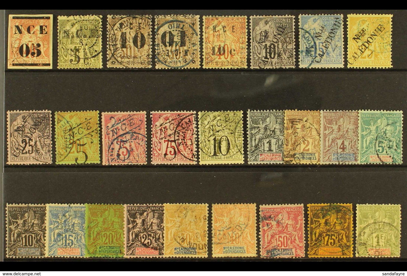 NEW CALEDONIA 1881-1892 All Different FINE USED Collection On A Stock Card. Note 1881-83 "05" On 40c, 1886 5c On 1f, 189 - Sonstige & Ohne Zuordnung