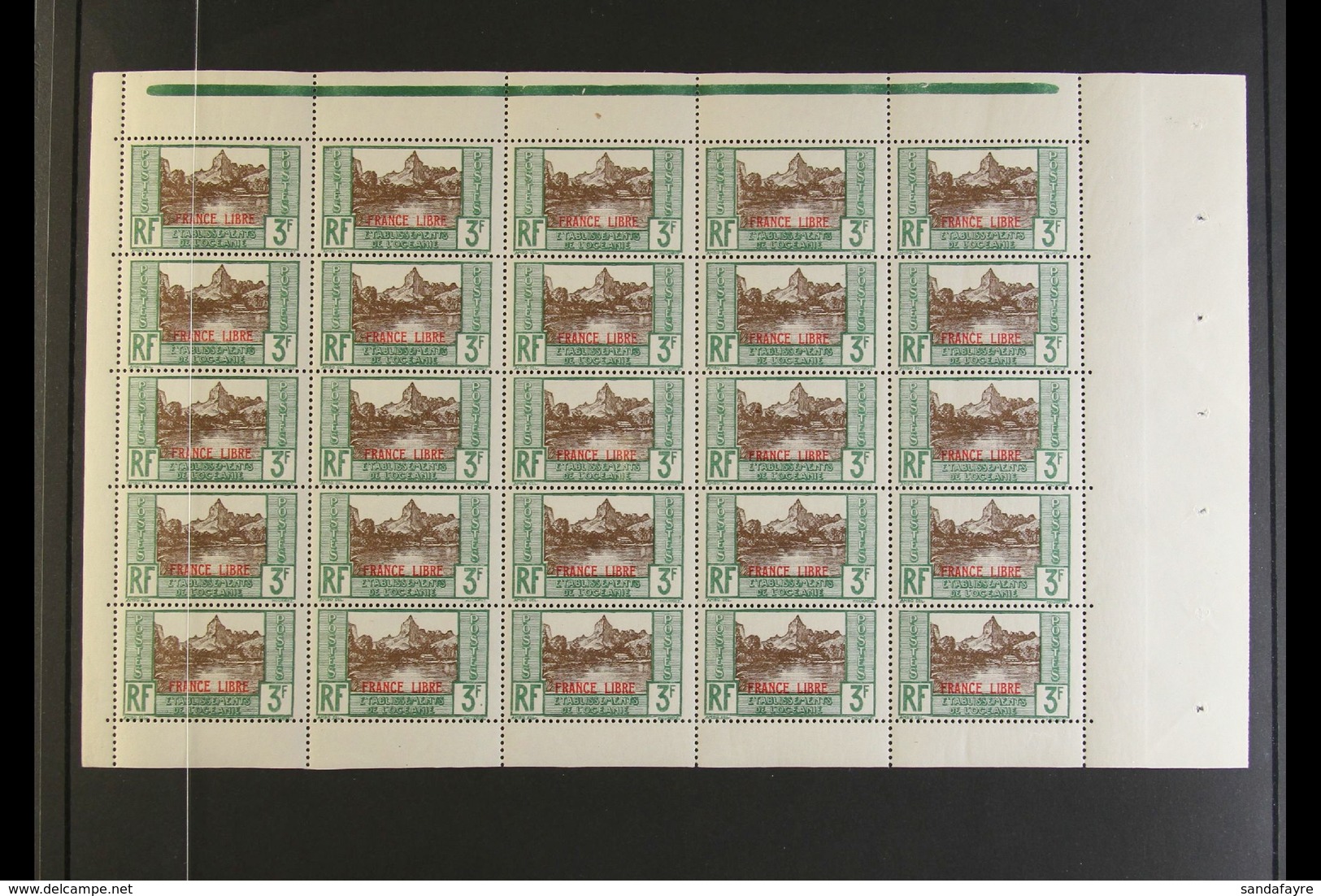 OCEANIC SETTLEMENTS 1941 "FRANCE LIBRE" Opt'd Never Hinged Mint LARGE MULTIPLES Of 25. Includes (1927-30 Issues Opt'd) 3 - Sonstige & Ohne Zuordnung