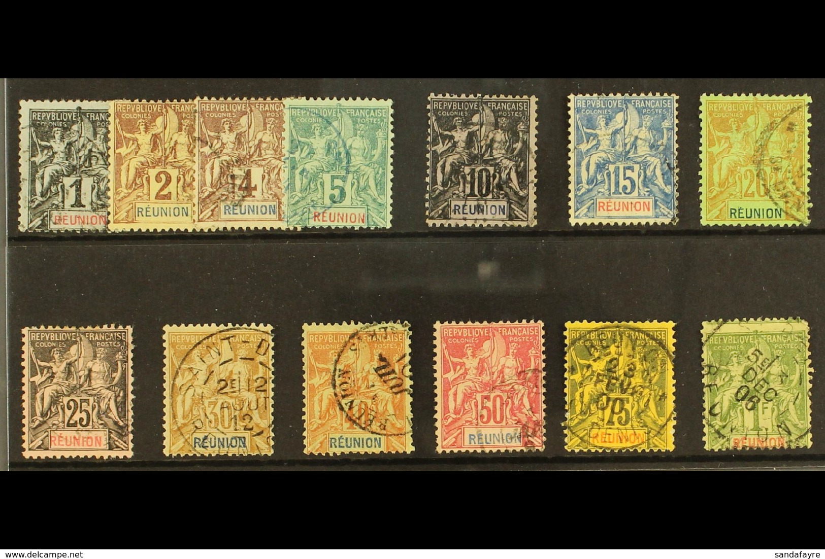 REUNION 1892 "Tablet" Set Complete, SG 34/46 (Yvert 32/44), Fine Used (13 Stamps) For More Images, Please Visit Http://w - Sonstige & Ohne Zuordnung