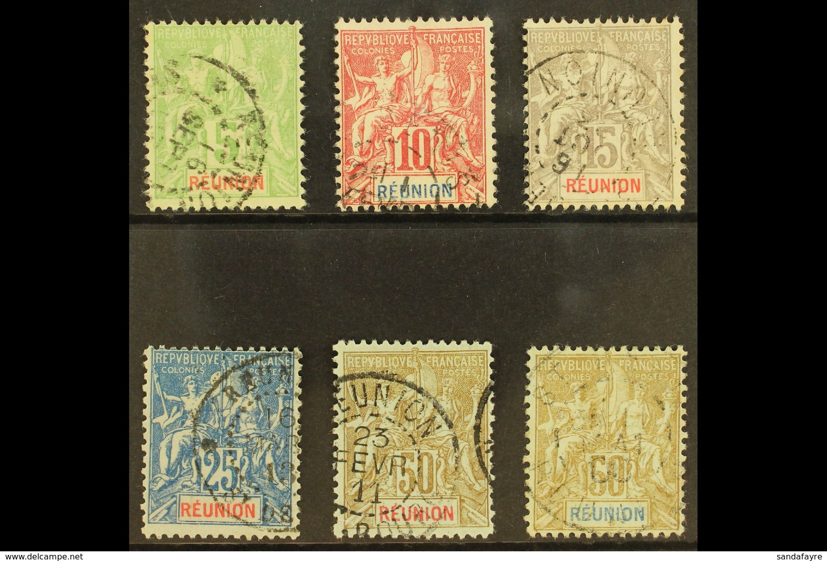 REUNION 1900-05 "Tablet" New Colours Set Complete, SG 50/55 (Yvert 46/51). Very Fine Used (7 Stamps) For More Images, Pl - Sonstige & Ohne Zuordnung