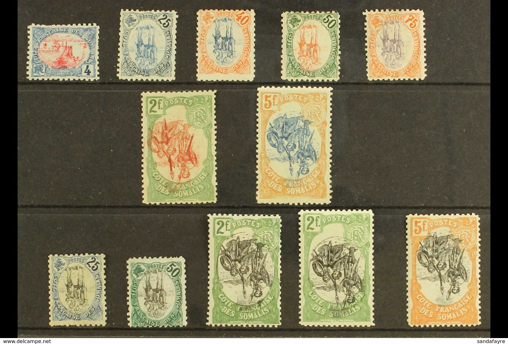 SOMALI COAST 1902-03 "INVERTED CENTRES" Mint Range To 5f On A Stock Card. (12 Stamps) For More Images, Please Visit Http - Sonstige & Ohne Zuordnung