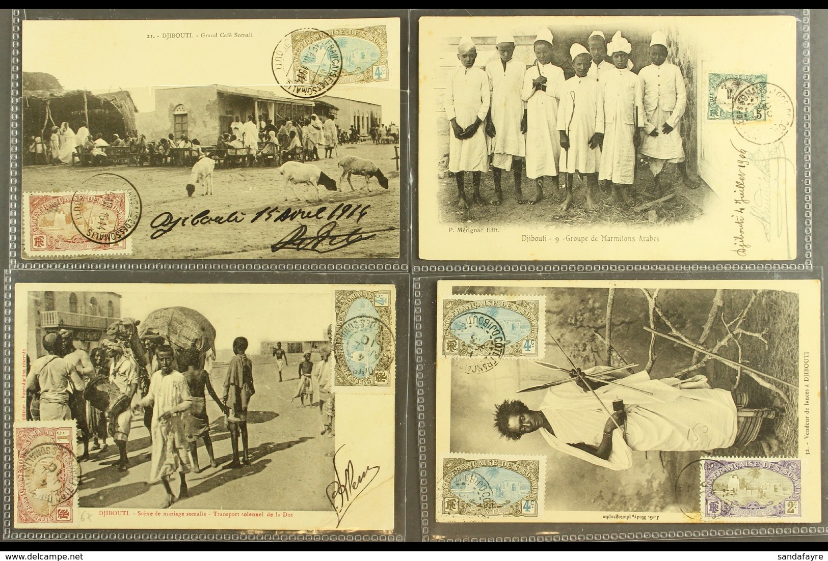 SOMALI COAST PICTURE POST CARDS 1906-14 All Different Used Group Of Djibouti Bearing Stamps Of FSC On The Front Sides, I - Sonstige & Ohne Zuordnung