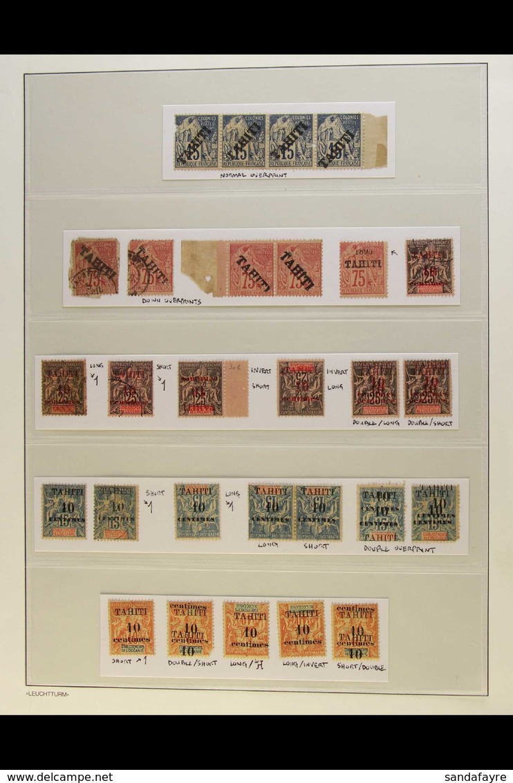 TAHITI 1893-1903 OVERPRINTS AND SURCHARGES GROUP Which Includes 1893 15c Blue Marginal Strip Of Four Unused, 75c Rose Un - Sonstige & Ohne Zuordnung