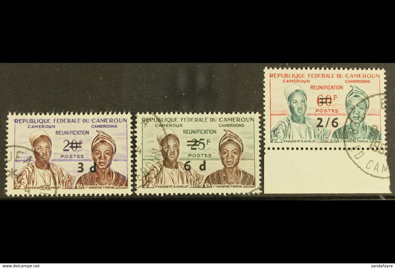 WESTERN CAMEROUN 1962 Re-unification Set Surcharged In Sterling, Yv 332/334, Very Fine Used (3 Stamps) For More Images,  - Sonstige & Ohne Zuordnung