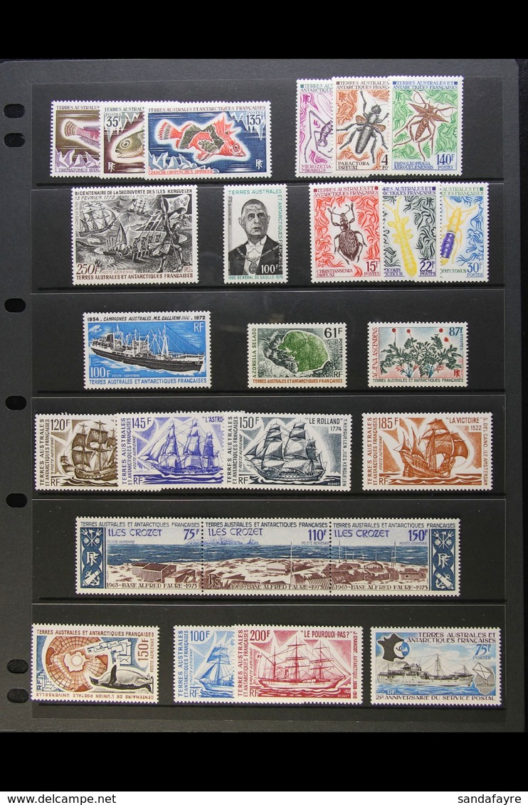 TAAF 1972-1976 NEVER HINGED MINT COLLECTION On Stock Pages, All Different, Inc 1972 & 1973 Insects Sets, 1972 100f De Ga - Andere & Zonder Classificatie