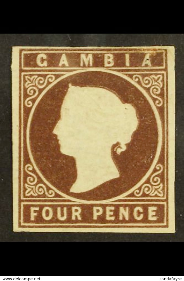 1869 4d Brown, No Watermark, SG 1, Mint With 4 Margins, Tiny Pinhole Upper Right. For More Images, Please Visit Http://w - Gambia (...-1964)