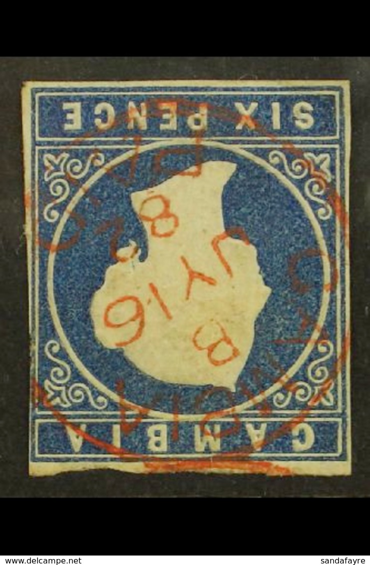 1874 6d Deep Blue WATERMARK INVERTED Variety, SG 7w, Finely Used With Nice Red Cds Cancel, 3+ Narrow Margins Just Touchi - Gambia (...-1964)