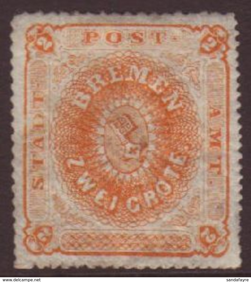 BREMEN 1863 2Gr Orange, Percés én Scie 16, Mi 5, Very Fine Mint. For More Images, Please Visit Http://www.sandafayre.com - Andere & Zonder Classificatie