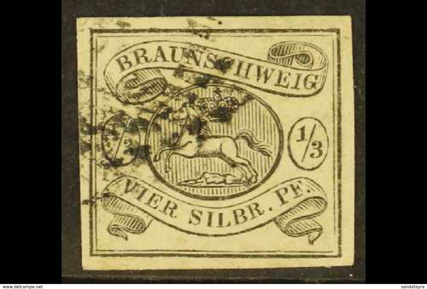 BRUNSWICK 1853 1/3sgr Black On White (Michel 5, SG 5), Fine Used With Four Large Margins, Fresh & Attractive. For More I - Autres & Non Classés