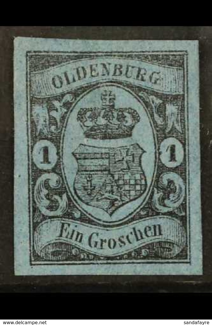 OLDENBURG 1859 1Gr Black On Blue, Mi 6a, Superb Mint No Gum With Huge Margins. For More Images, Please Visit Http://www. - Altri & Non Classificati