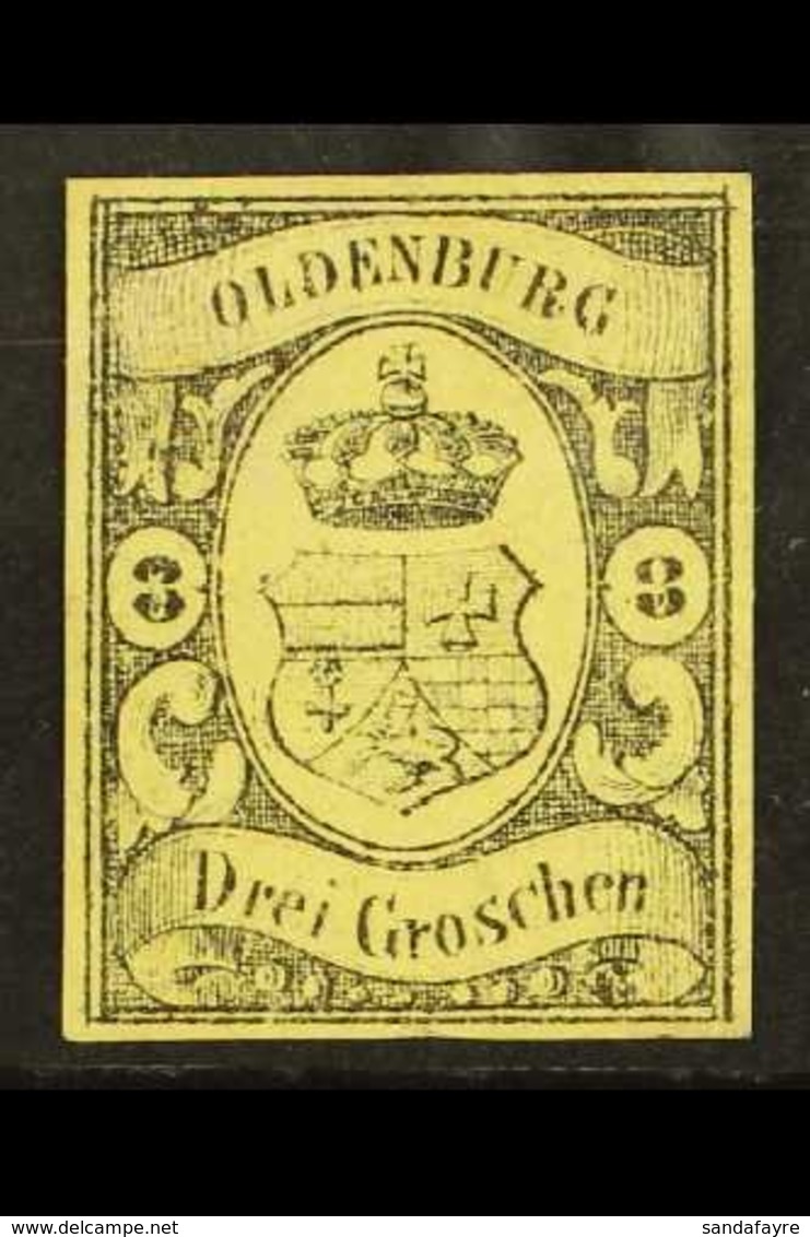 OLDENBURG 1859 3 Gr Black On Yellow, Mi 8, Very Fine And Fresh Mint No Gum. Lovely Stamp With Clear Even Margins All Rou - Andere & Zonder Classificatie