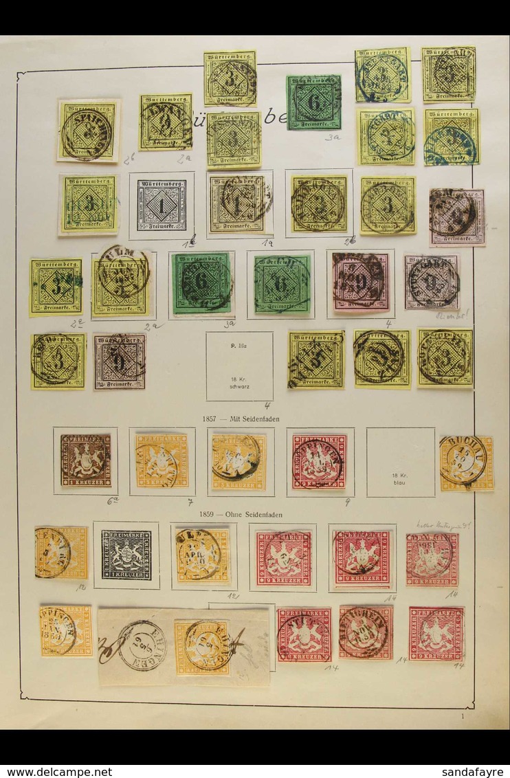 WURTTEMBERG 1851-1920 ATTRACTIVE USED COLLECTION On Leaves With Many Shades, Postmark Interest & Stamps On Pieces. Inclu - Altri & Non Classificati