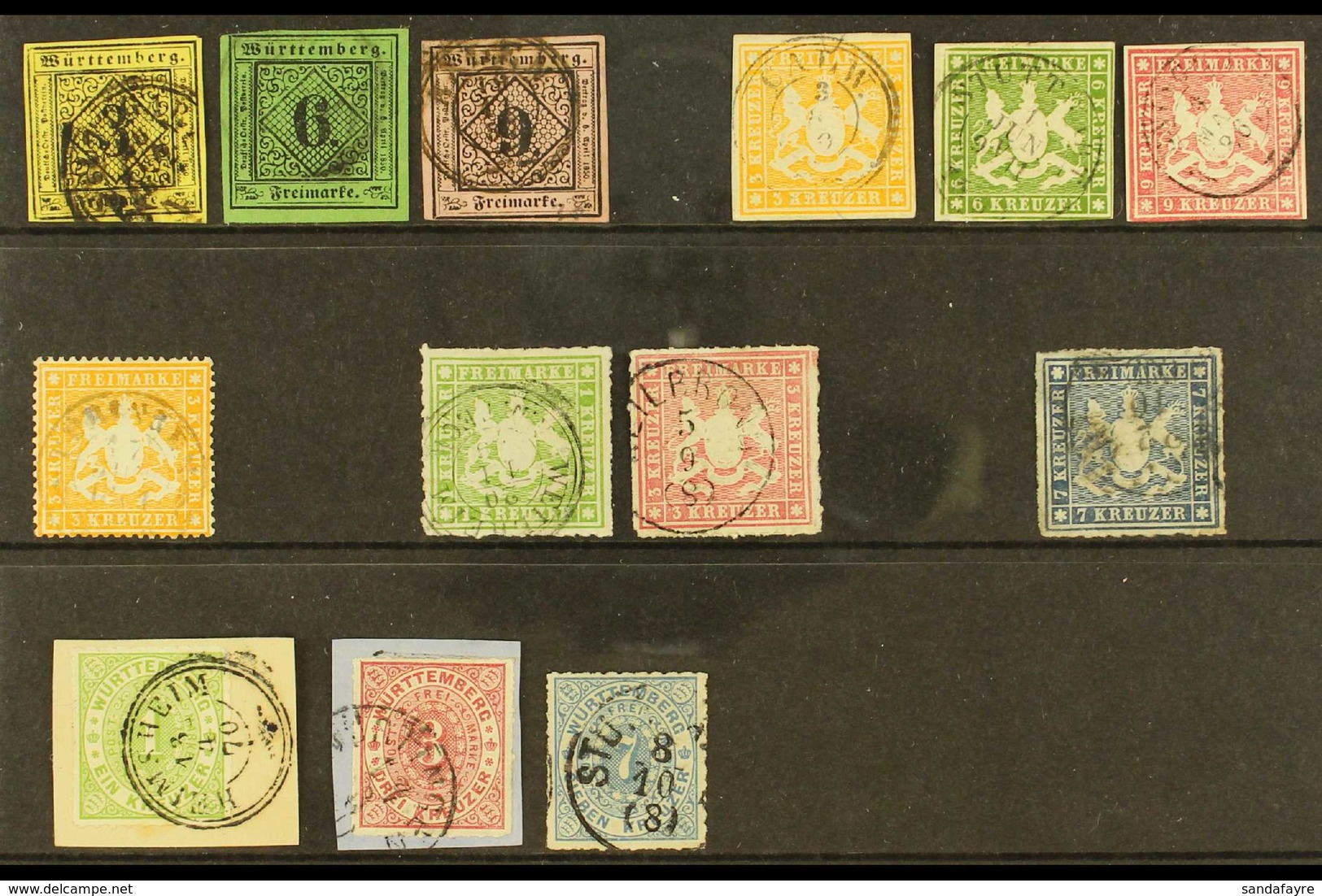 WURTTEMBERG 1851-1869 FINE MINT SELECTION On A Stock Card, All Different, Inc 1851-52 3k, 6k & 9k (all With 4 Margins),  - Other & Unclassified