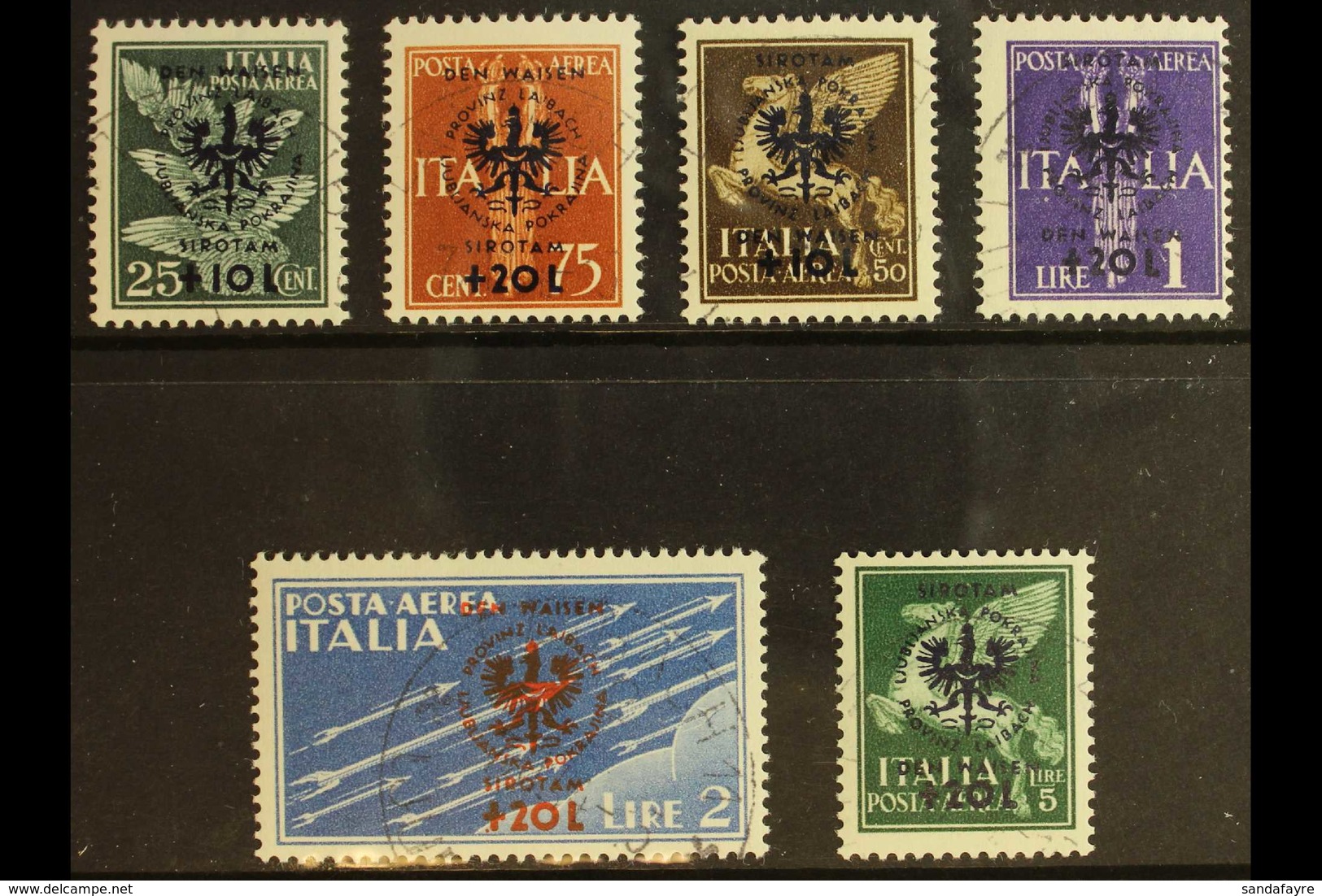 LAIBACH (LJUBLJANA) 1944 Air Orphans' Fund Overprints Complete Set (Michel 33/38, SG 106/11), Very Fine Cds Used Cancell - Sonstige & Ohne Zuordnung