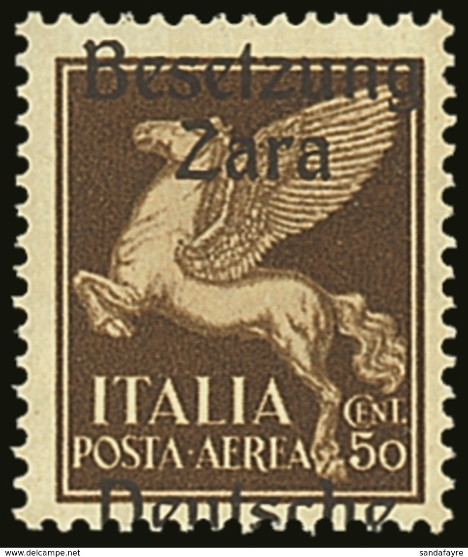 ZARA (ZADAR) 1943 50c Sepia "BESETZUNG / ZARA / DEUTSCHE" Vertically Shifted Overprint Variety, Michel 24 F I, Very Fine - Other & Unclassified