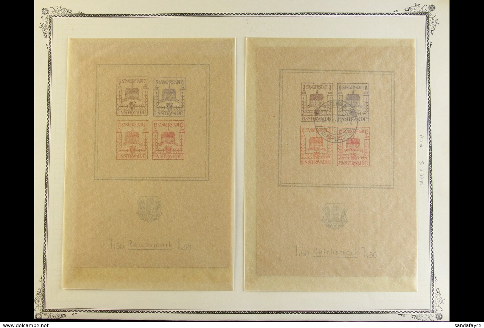 FINSTERWALDE 1946 Reconstruction Miniature Sheet (small Coat Of Arms), Michel Block 1, Both Never Hinged Mint And Very F - Andere & Zonder Classificatie