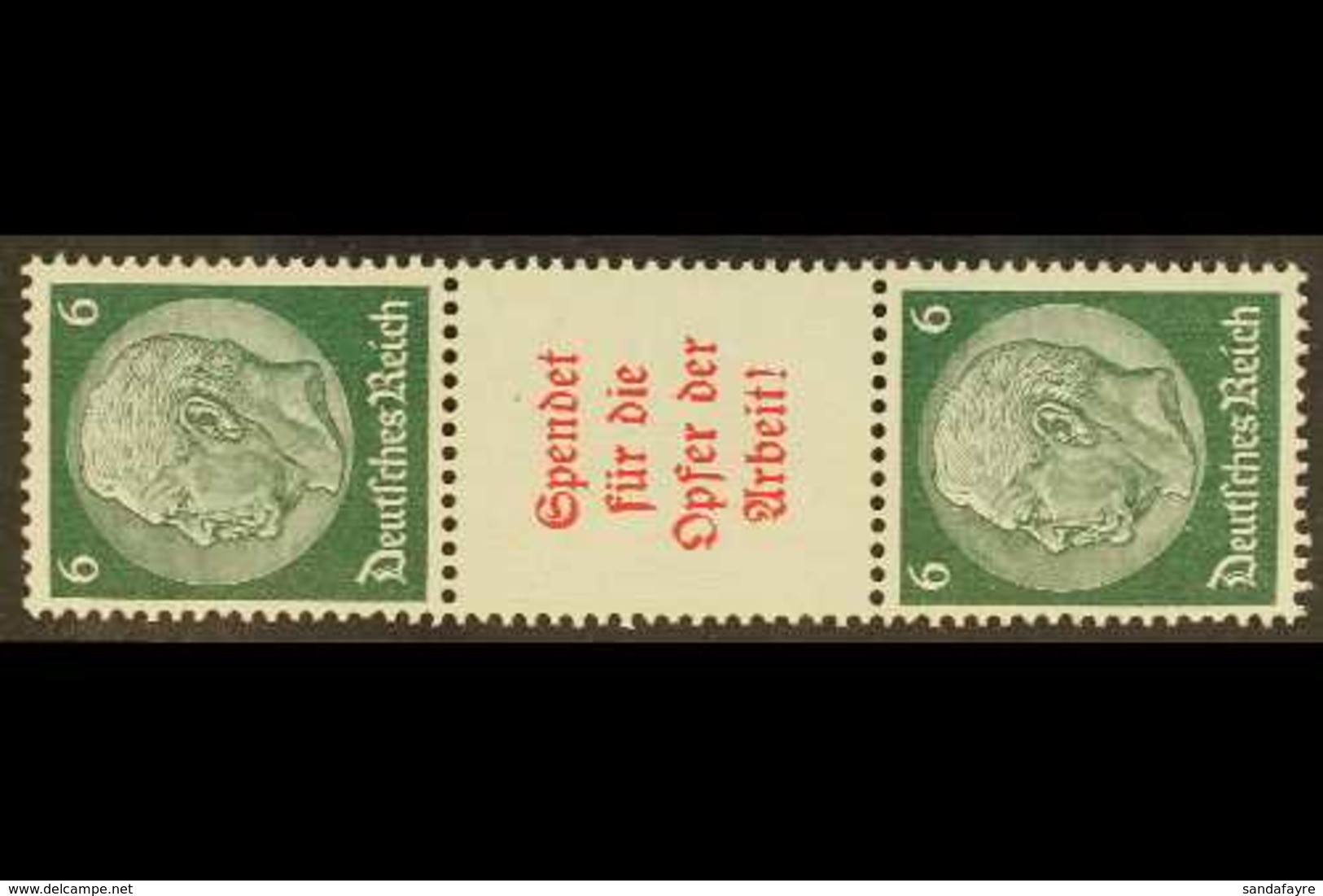 1934 6pf+label+6pf Grey-green Hindenburg Vertical SE-TENANT STRIP Of 3, Michel S 126, Never Hinged Mint, Very Fresh. For - Andere & Zonder Classificatie