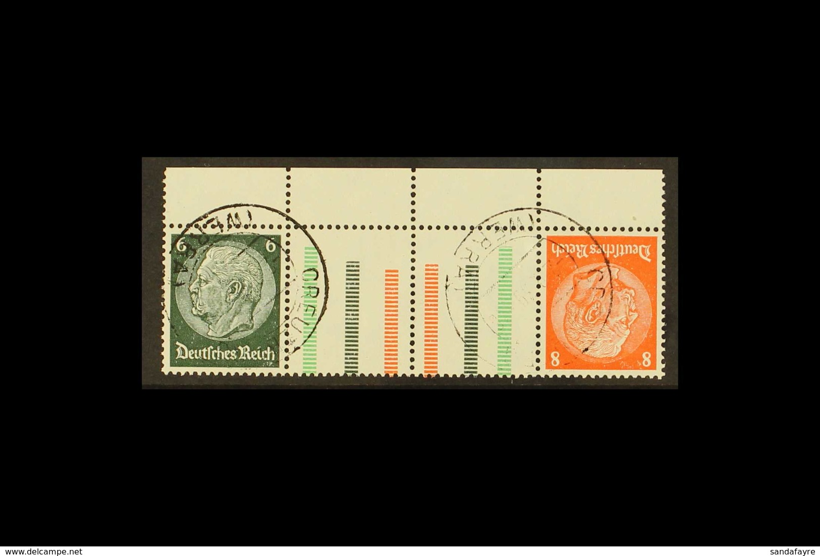 1937-39 6pf+labels+8pf Hindenburg Horizontal SE-TENANT TETE-BECHE STRIP With Gutter With Six Bars, Michel KZ 29.1, Very  - Sonstige & Ohne Zuordnung