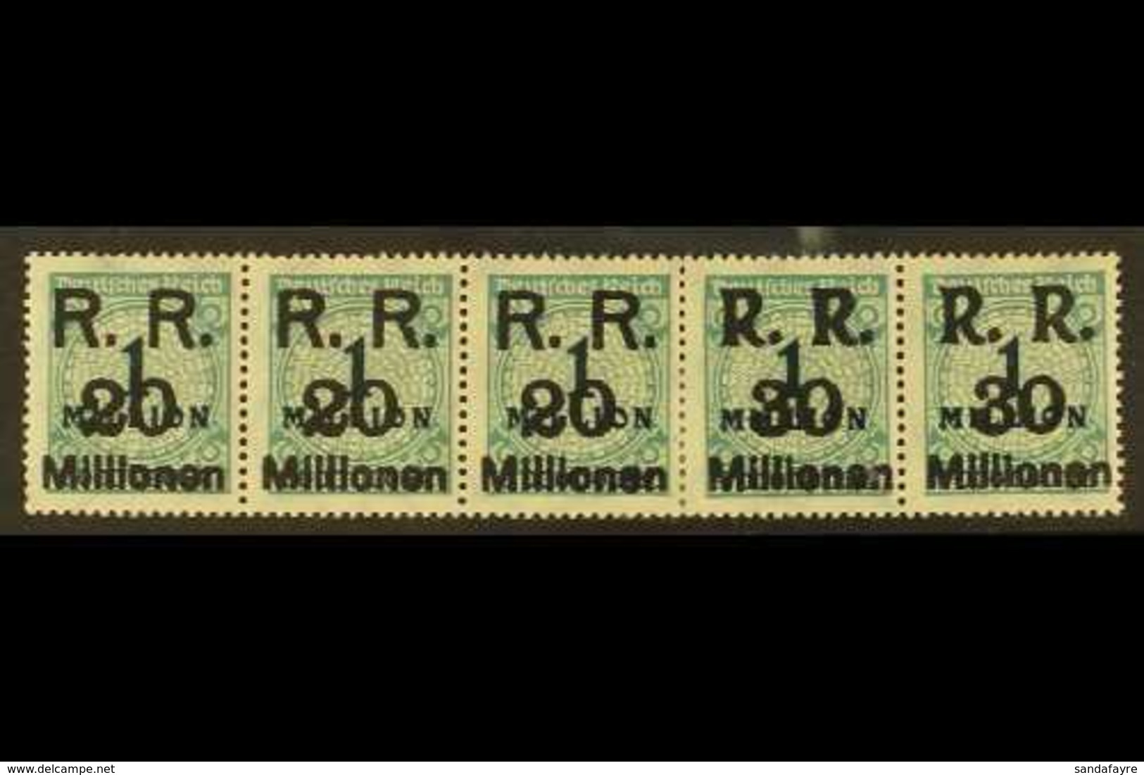 RHINELAND REPUBLIC 1923 20mil On 1mil (x3) & 30mil On 1mil (x2) "R.R." Local Overprints Horizontal SE-TENANT STRIP Of 5, - Other & Unclassified