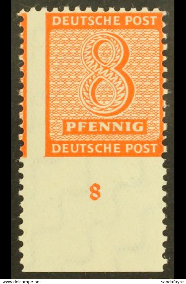 RUSSIAN ZONE WEST SAXONY 1945 8pf Orange Perf 11½ (at Mugeln) IMPERF AT BOTTOM Variety, Michel 118 A X Uu, Never Hinged  - Autres & Non Classés