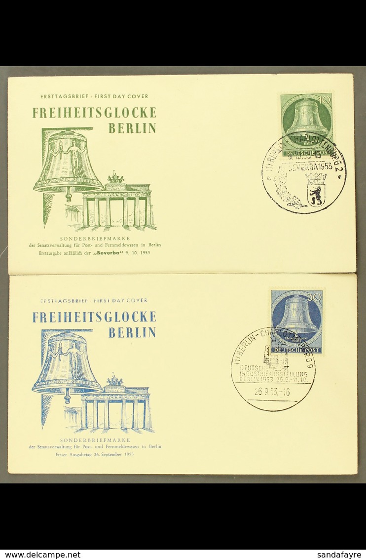 1953 10pf Green & 30pf Blue Freedom Bell (Michel 102 & 104), Very Fine Used On Illustrated Unaddressed First Day Covers, - Andere & Zonder Classificatie