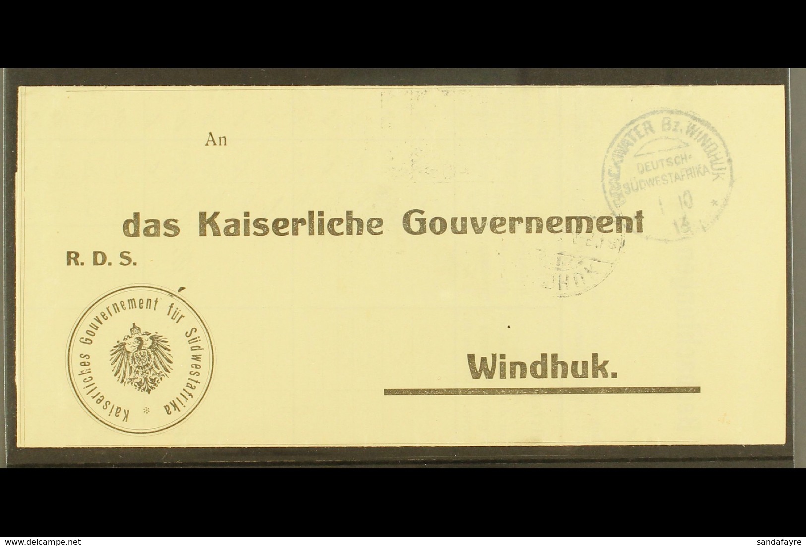 SOUTH WEST AFRICA 1913 (1 Oct) Stampless Printed Official Meteorological Chart Addressed To Windhuk, Bearing Scarce "BRA - Otros & Sin Clasificación