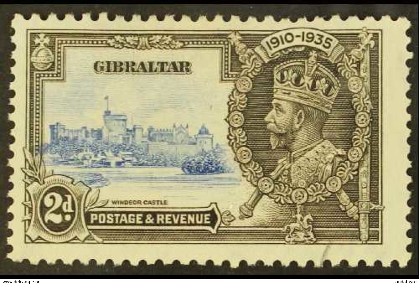 1935 JUBILEE VARIETY 2d Ultramarine & Grey Black Bearing "Extra Flagstaff" Variety, SG 114b, Very Fine Cds Used For More - Gibraltar