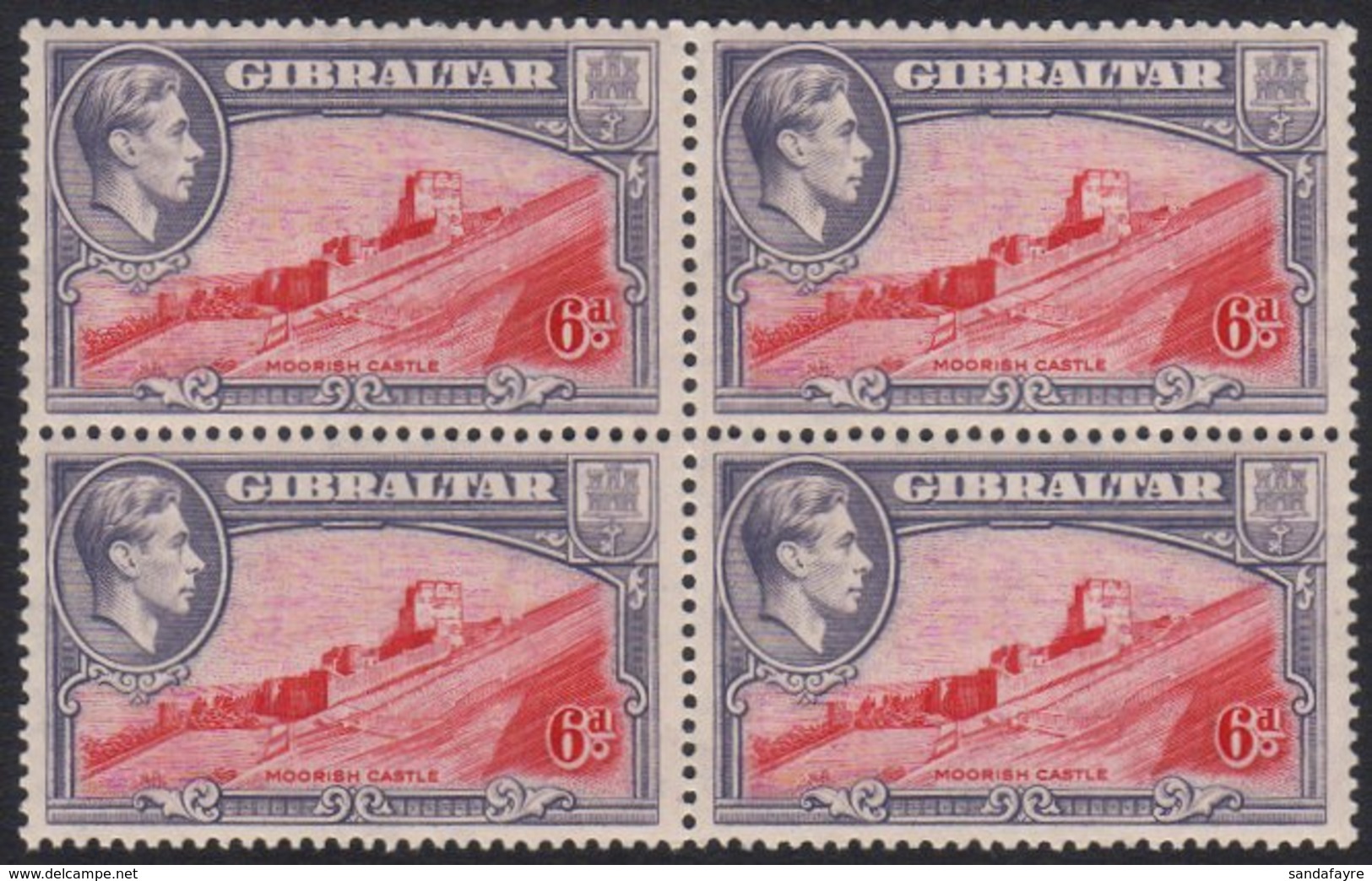 1938 KGVI Definitive 6d Carmine And Grey-violet Perf 13½ (SG 126) - A BLOCK OF FOUR Fine Never Hinged Mint. For More Ima - Gibraltar
