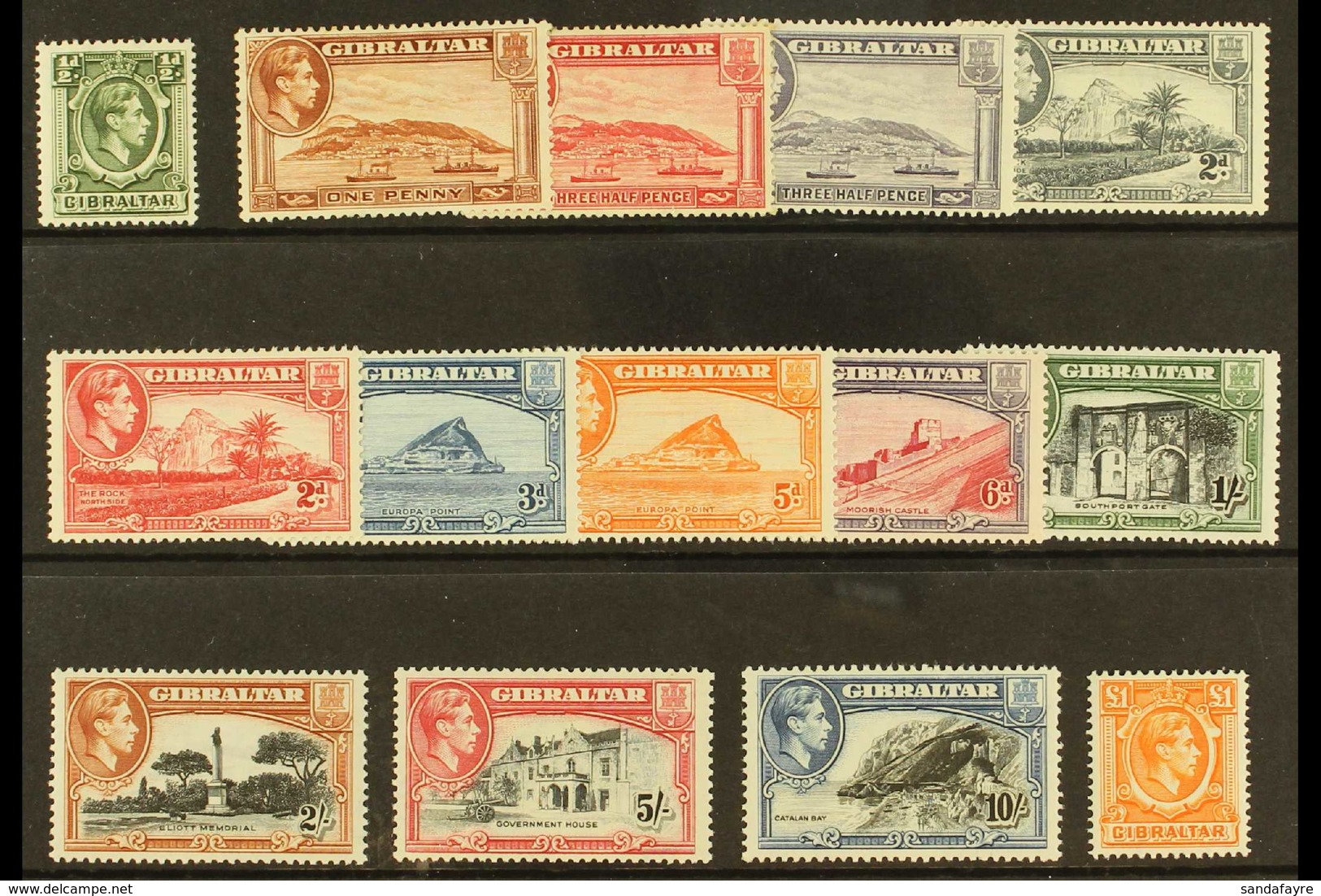 1938-51 Complete Definitive Set, SG 121/131, Very Fine Mint. (14 Stamps) For More Images, Please Visit Http://www.sandaf - Gibraltar