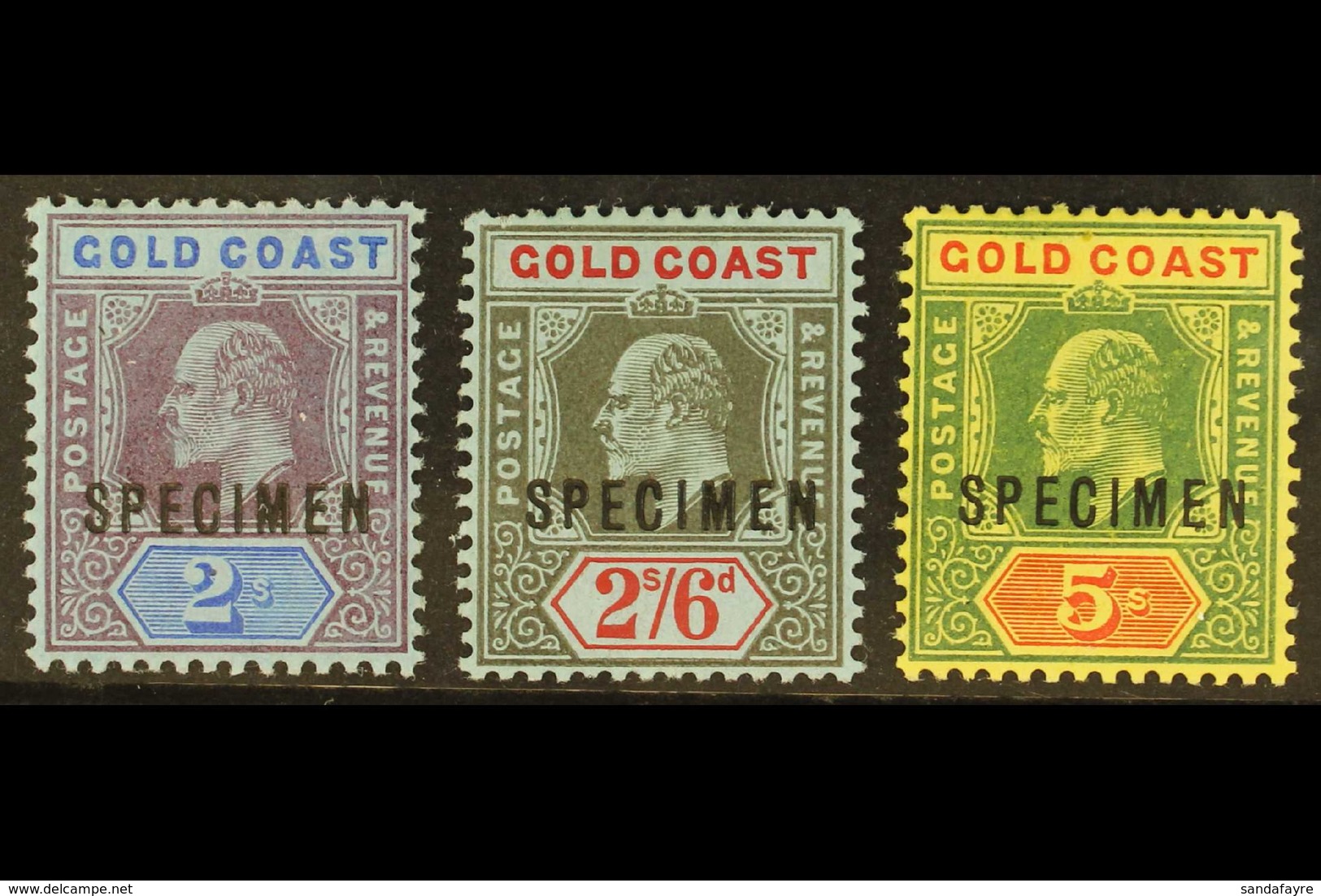 1907-13 SPECIMENS. 3s, 2s6d & 5s Top Values With "SPECIMEN" Overprints, SG 66s/68s, Very Fine Mint. (3 Stamps) For More  - Gold Coast (...-1957)