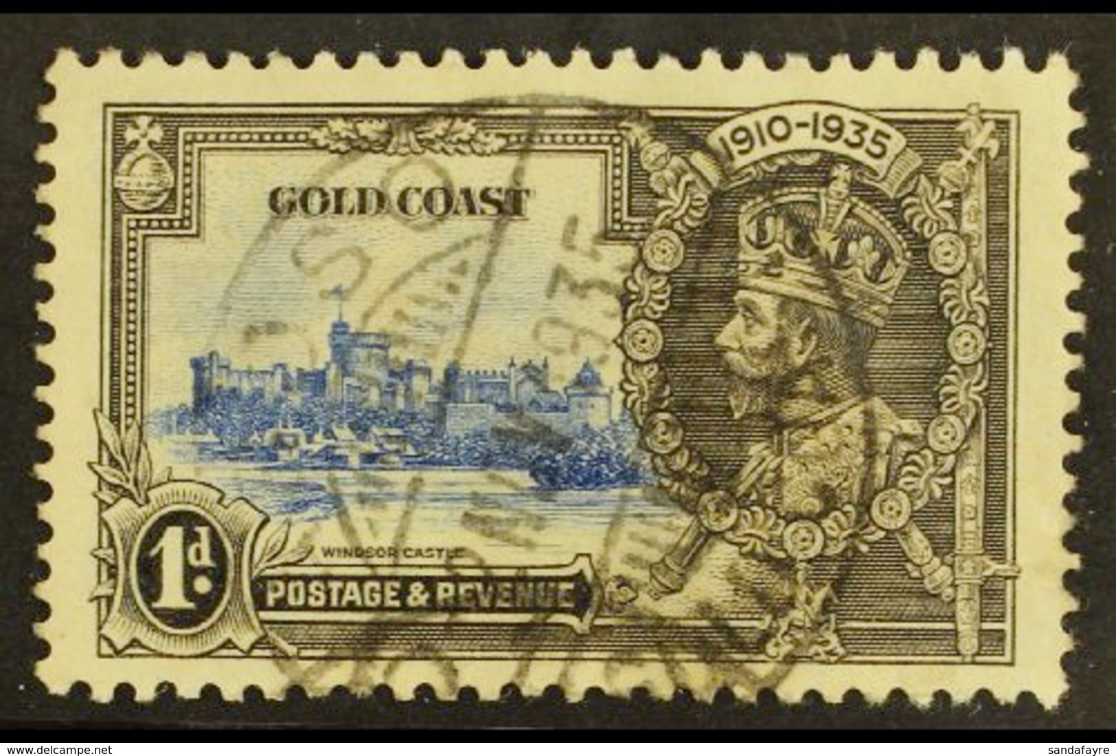 1935 1d Ultramarine & Grey-black Jubilee LIGHTNING CONDUCTOR Variety, SG 113c, Fine Used. For More Images, Please Visit  - Goudkust (...-1957)