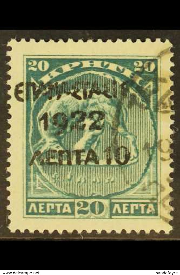 1923 10l On 20l Blue-green, Ovpt On Crete Issue, Mi 258, Fine Used. For More Images, Please Visit Http://www.sandafayre. - Andere & Zonder Classificatie