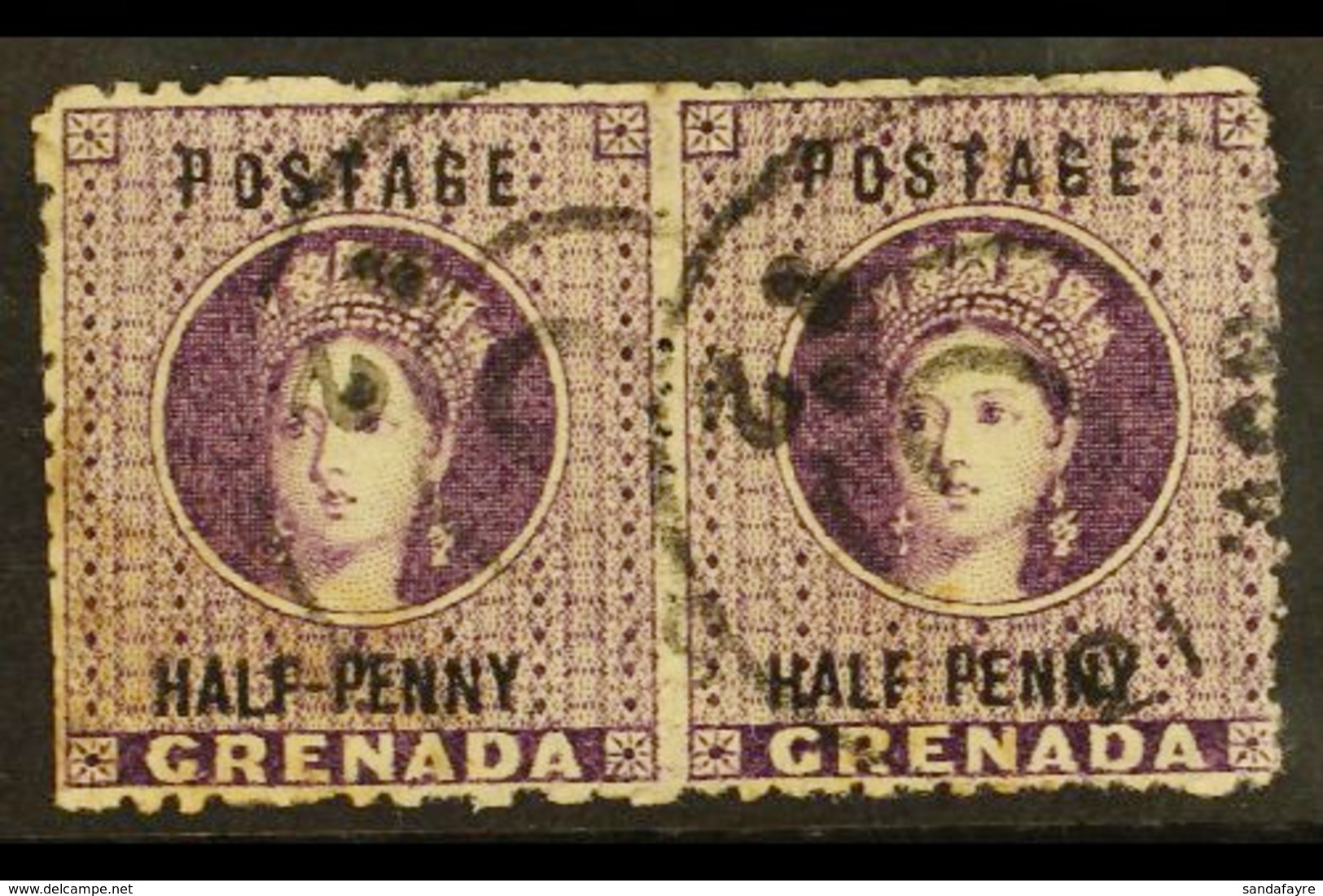 1881 ½d Deep Mauve Pair, Horizontal Pair R/h Stamp Showing The Variety "No Hyphen", SG 21/21d, Good Used. For More Image - Grenada (...-1974)