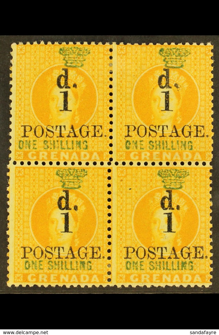 1886 1d On 1s Orange Wmk Large Star, SG 38, Superb Mint Og Block Of 4. For More Images, Please Visit Http://www.sandafay - Grenada (...-1974)