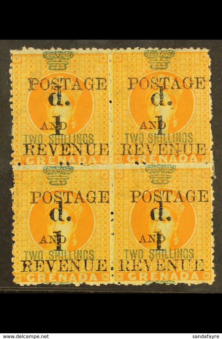 1888 1d On 2s Orange, SG 44, Superb Mint Og Block Of 4. For More Images, Please Visit Http://www.sandafayre.com/itemdeta - Grenada (...-1974)