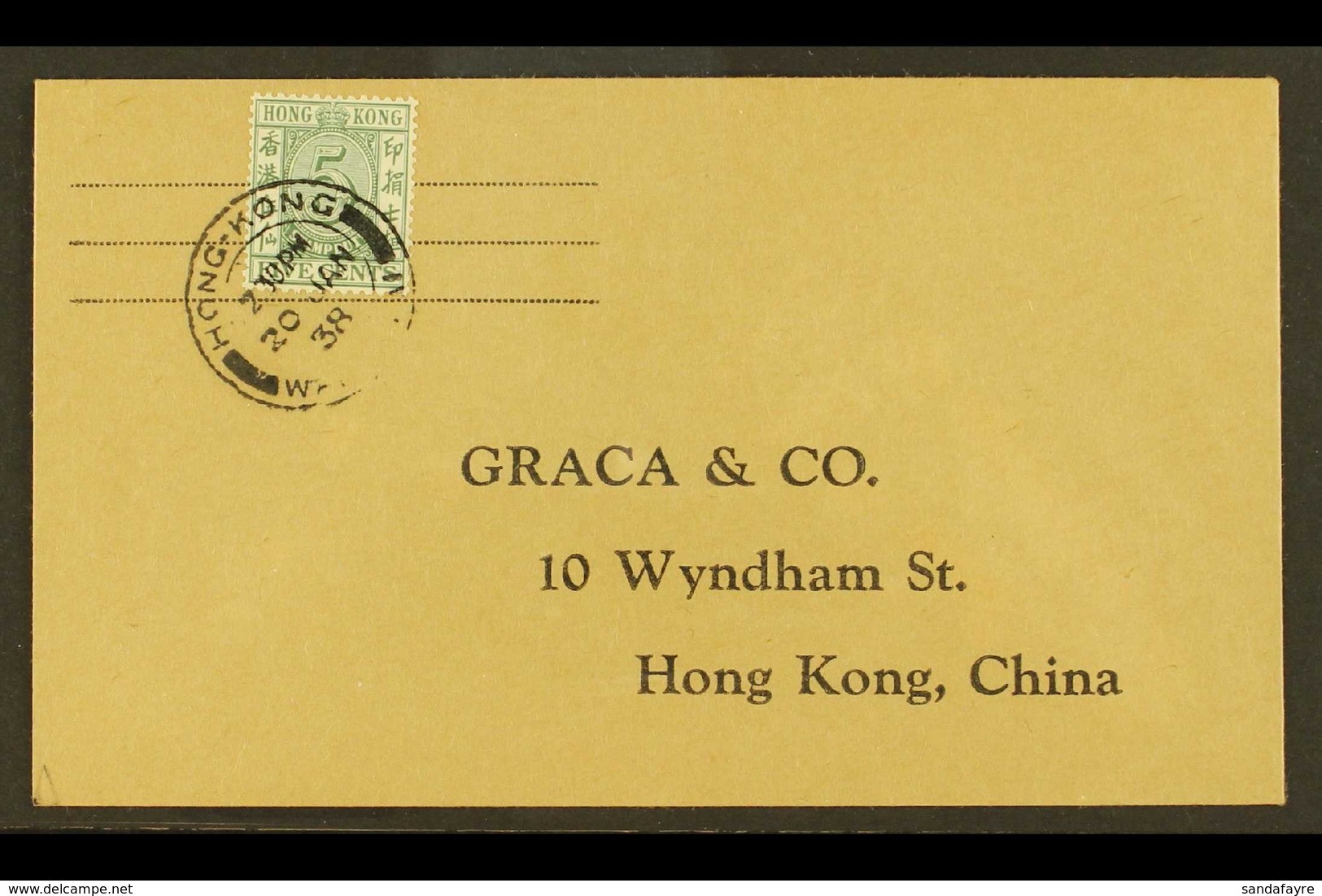 1938 (20 Jan) Cover Addressed Locally, Bearing POSTAL FISCAL 1938 5c Green (SG F12) Tied By "Hong Kong 20 Jan 38" Cds Ca - Andere & Zonder Classificatie