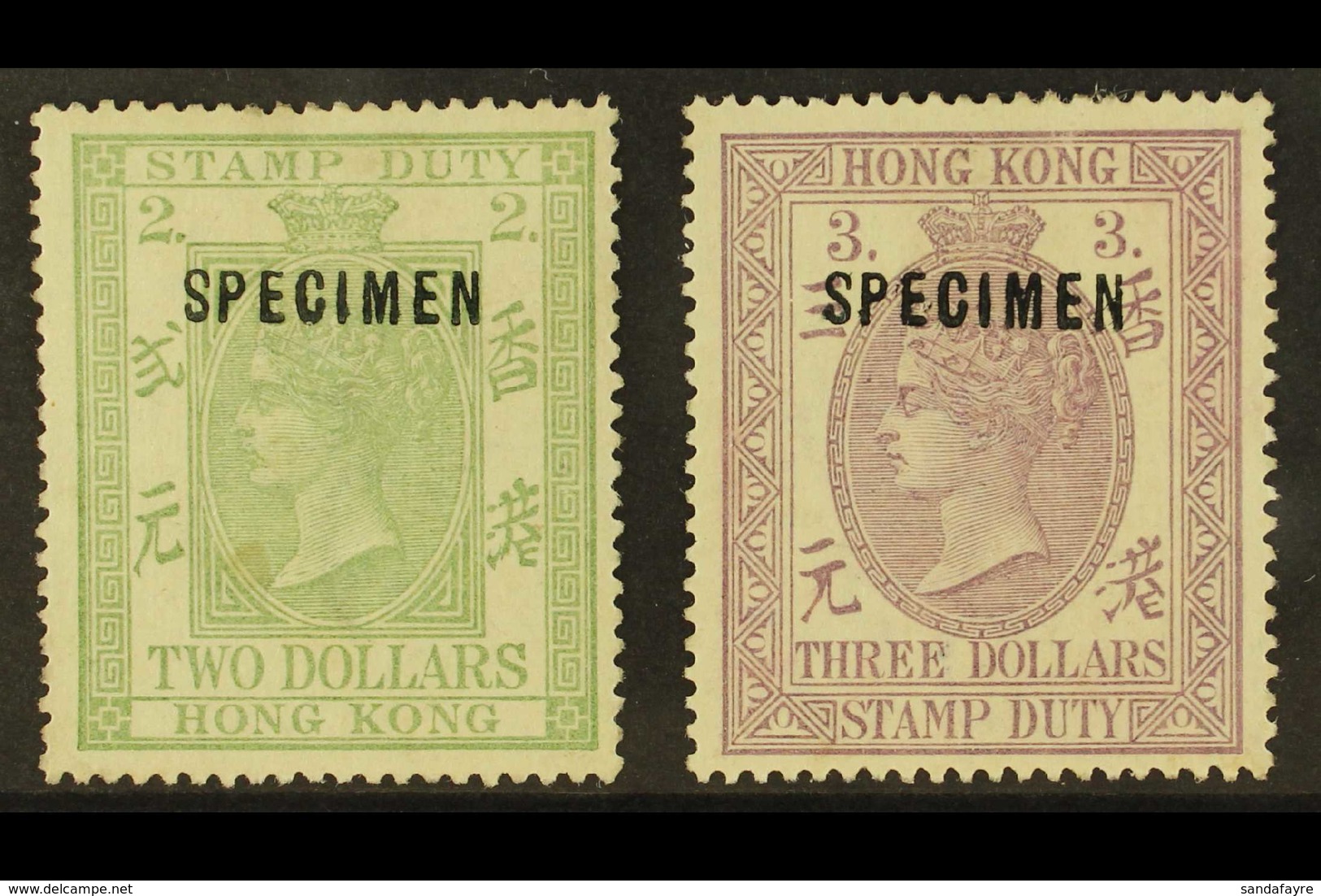 POSTAL FISCAL 1874-1902 $2 & $3 "SPECIMEN" Overprinted Set, SG F4s/5s, Mint With Some Tiny Hinge Thins (2 Stamps) For Mo - Sonstige & Ohne Zuordnung