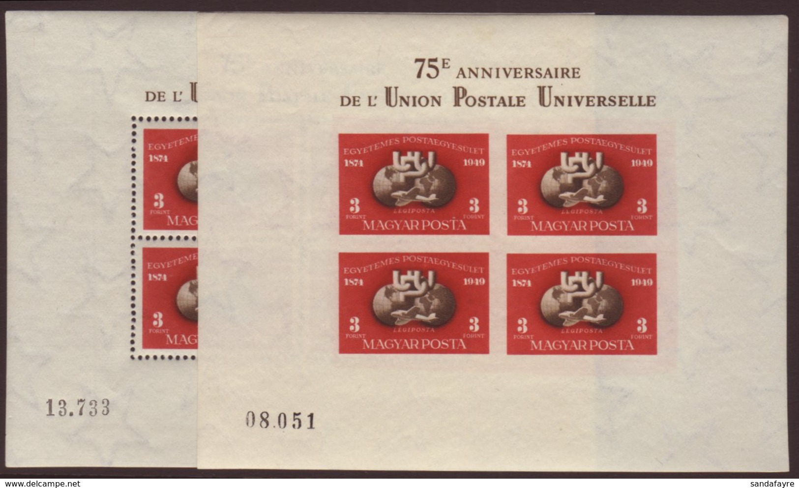 1949-50 UPU Anniversary Perf & Imperf Miniature Shees (Michel Blocks 18A & 18B), Each Very Fine Never Hinged Mint (2 M/s - Andere & Zonder Classificatie