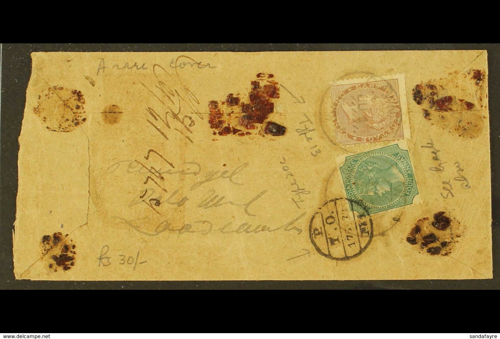 1872 RAILWAY COVER. 1872 (16 June) Native Env Bearing 1a & 4a Adhesives Tied Cownpore Cds's, The 4a Additionally Tied By - Andere & Zonder Classificatie