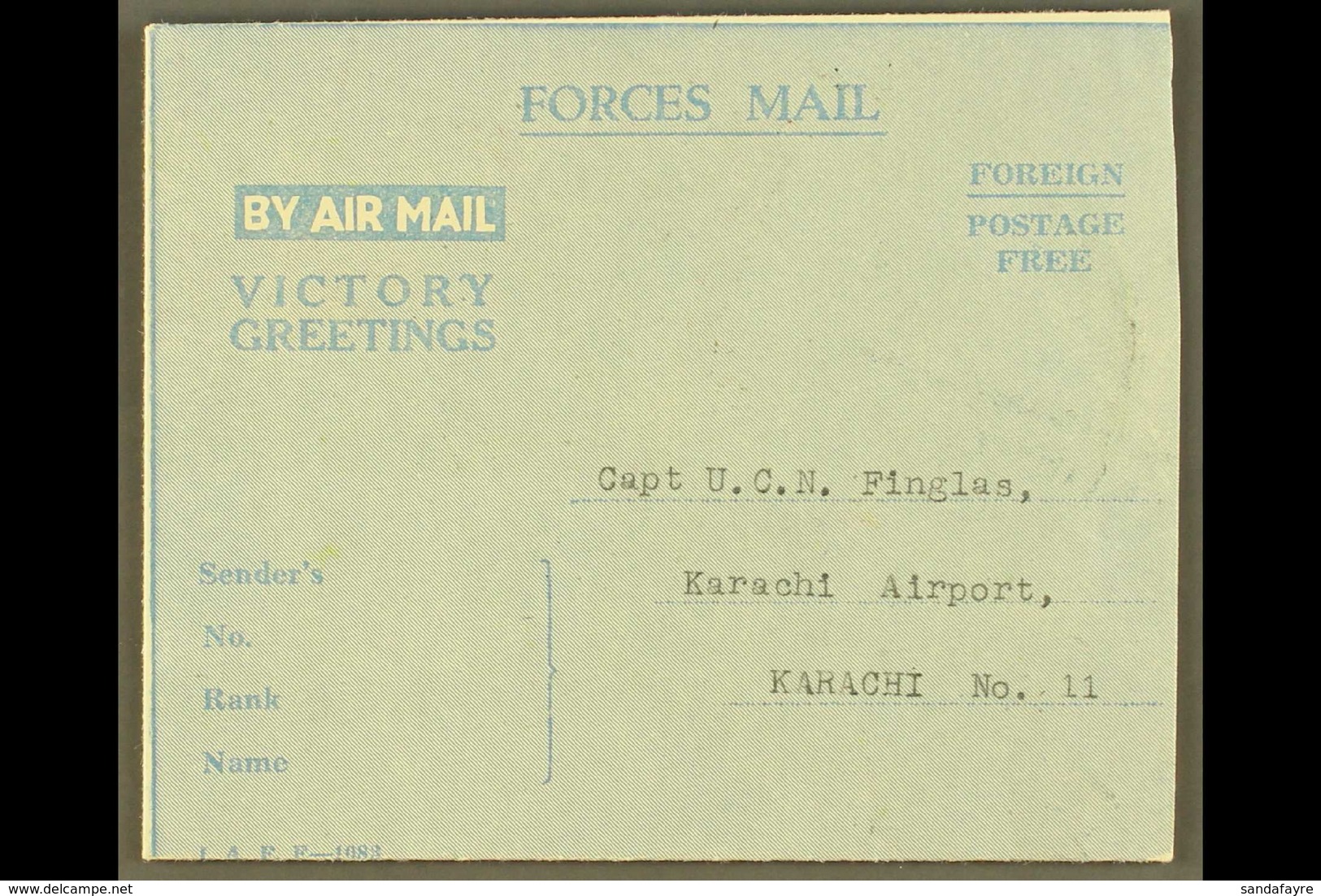 1946 BRITISH MILITARY FORCES VICTORY AEROGRAMME (Kessler 196) "Foreign Postage Free" With Pictorial Design Showing India - Other & Unclassified